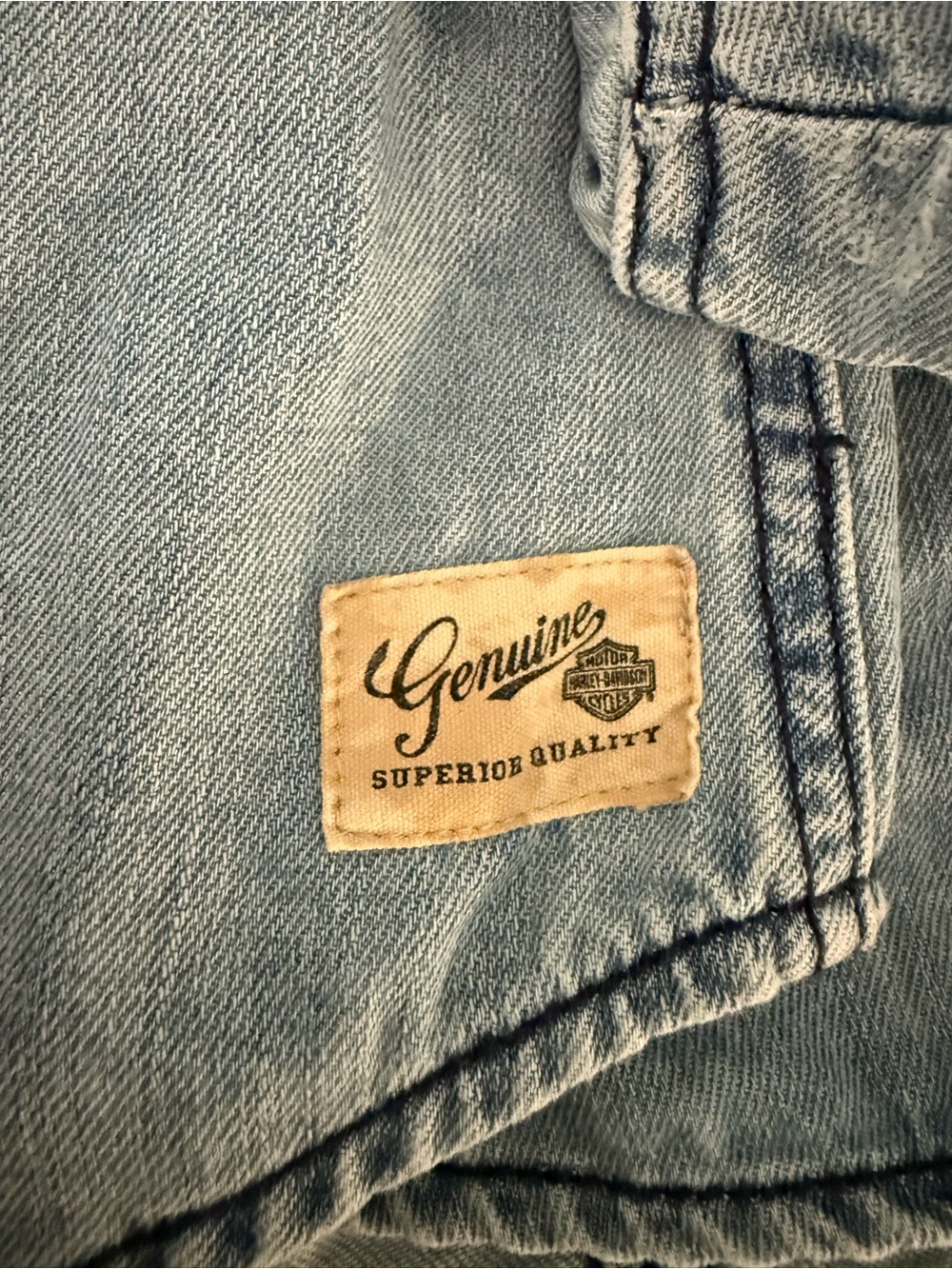 Harley-Davidson Light Blue Studded Distressed Pearl Snap Denim Shirt Size L - Picture 12 of 12